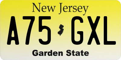 NJ license plate A75GXL