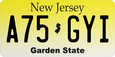 NJ license plate A75GYI