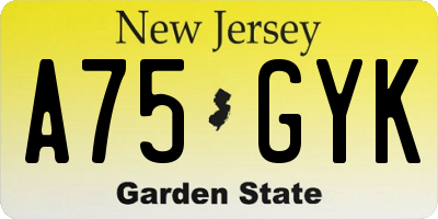 NJ license plate A75GYK