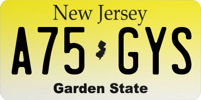 NJ license plate A75GYS