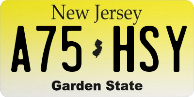 NJ license plate A75HSY