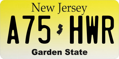 NJ license plate A75HWR