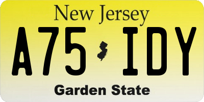NJ license plate A75IDY