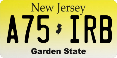 NJ license plate A75IRB