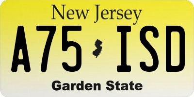 NJ license plate A75ISD