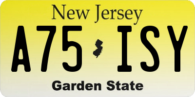 NJ license plate A75ISY