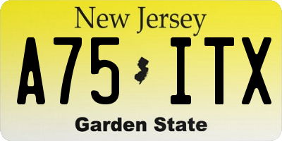 NJ license plate A75ITX