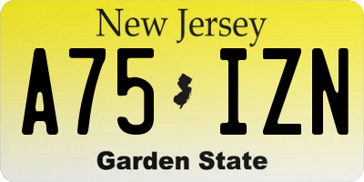 NJ license plate A75IZN