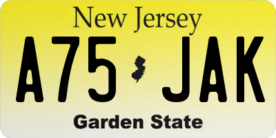 NJ license plate A75JAK