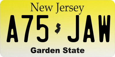 NJ license plate A75JAW