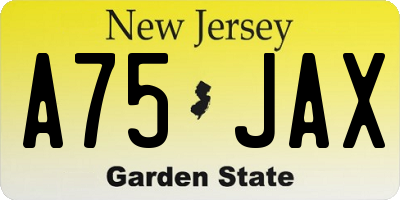 NJ license plate A75JAX