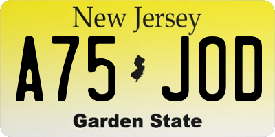 NJ license plate A75JOD