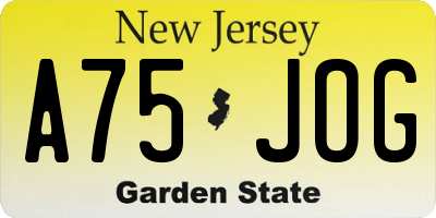 NJ license plate A75JOG