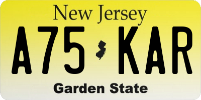 NJ license plate A75KAR