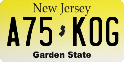NJ license plate A75KOG
