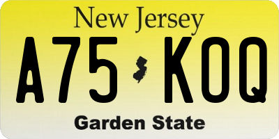 NJ license plate A75KOQ