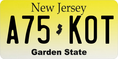 NJ license plate A75KOT