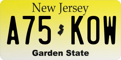 NJ license plate A75KOW