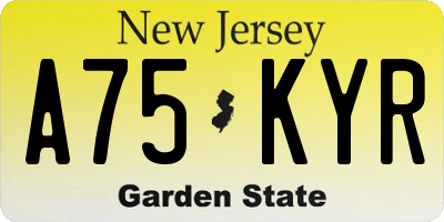 NJ license plate A75KYR