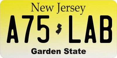 NJ license plate A75LAB
