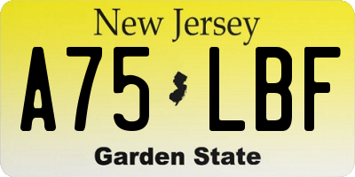 NJ license plate A75LBF