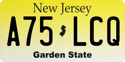 NJ license plate A75LCQ