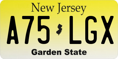 NJ license plate A75LGX