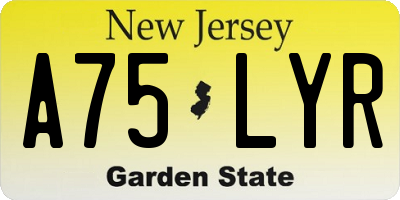 NJ license plate A75LYR