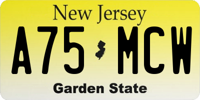NJ license plate A75MCW