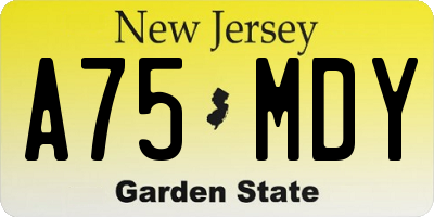 NJ license plate A75MDY