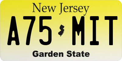 NJ license plate A75MIT