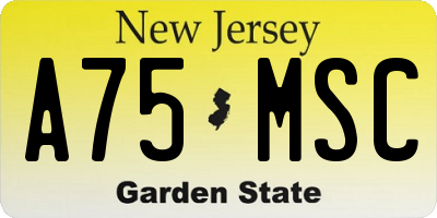 NJ license plate A75MSC