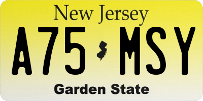 NJ license plate A75MSY