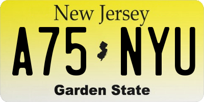 NJ license plate A75NYU