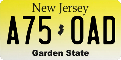 NJ license plate A75OAD