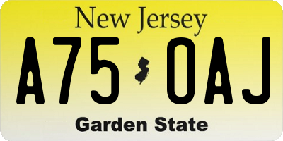 NJ license plate A75OAJ