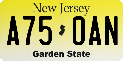 NJ license plate A75OAN