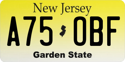 NJ license plate A75OBF