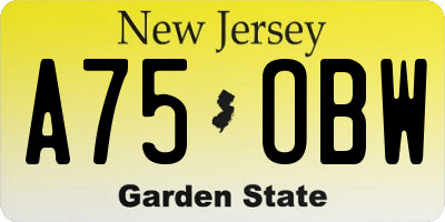 NJ license plate A75OBW
