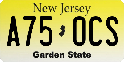 NJ license plate A75OCS