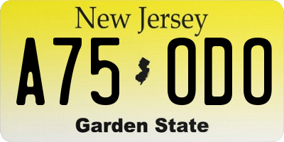NJ license plate A75ODO