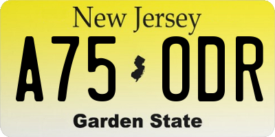 NJ license plate A75ODR