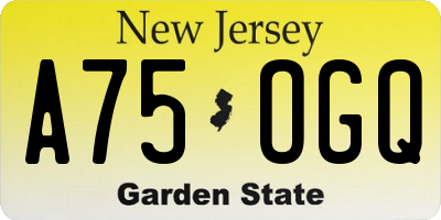 NJ license plate A75OGQ