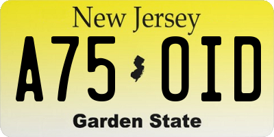 NJ license plate A75OID