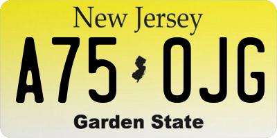 NJ license plate A75OJG