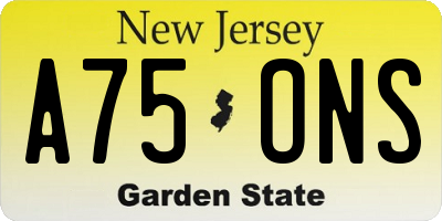 NJ license plate A75ONS