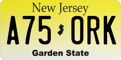 NJ license plate A75ORK