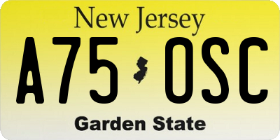 NJ license plate A75OSC