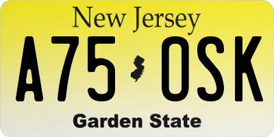 NJ license plate A75OSK