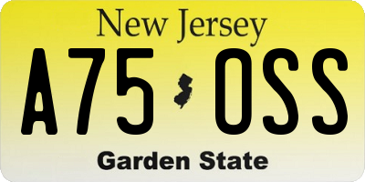 NJ license plate A75OSS